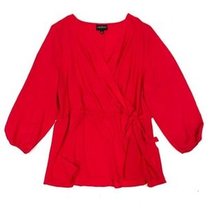 Lane Bryant Red Balloon Sleeve Wrap Blouse